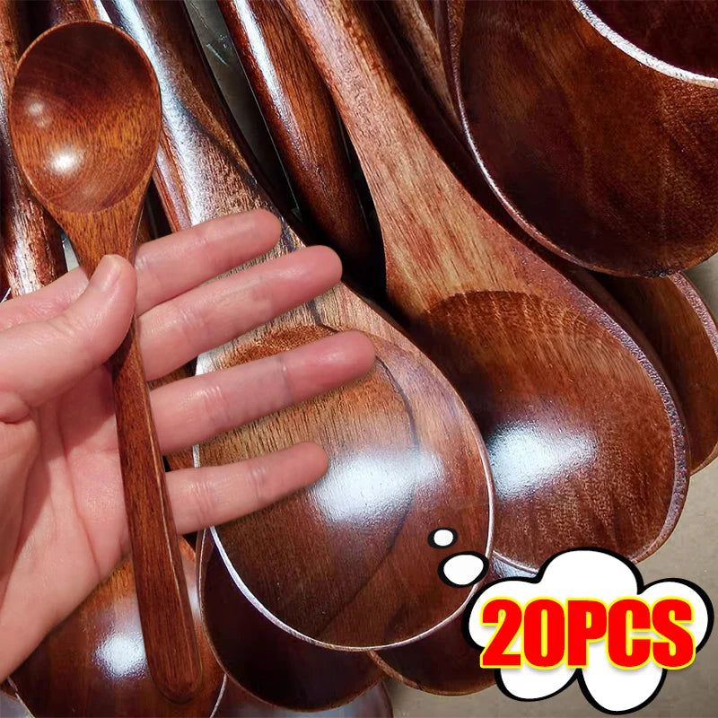 1/20x reusable wooden spoons for dinner coffee milk dessert home kitchen spice condiment salt sugar spoon tableware