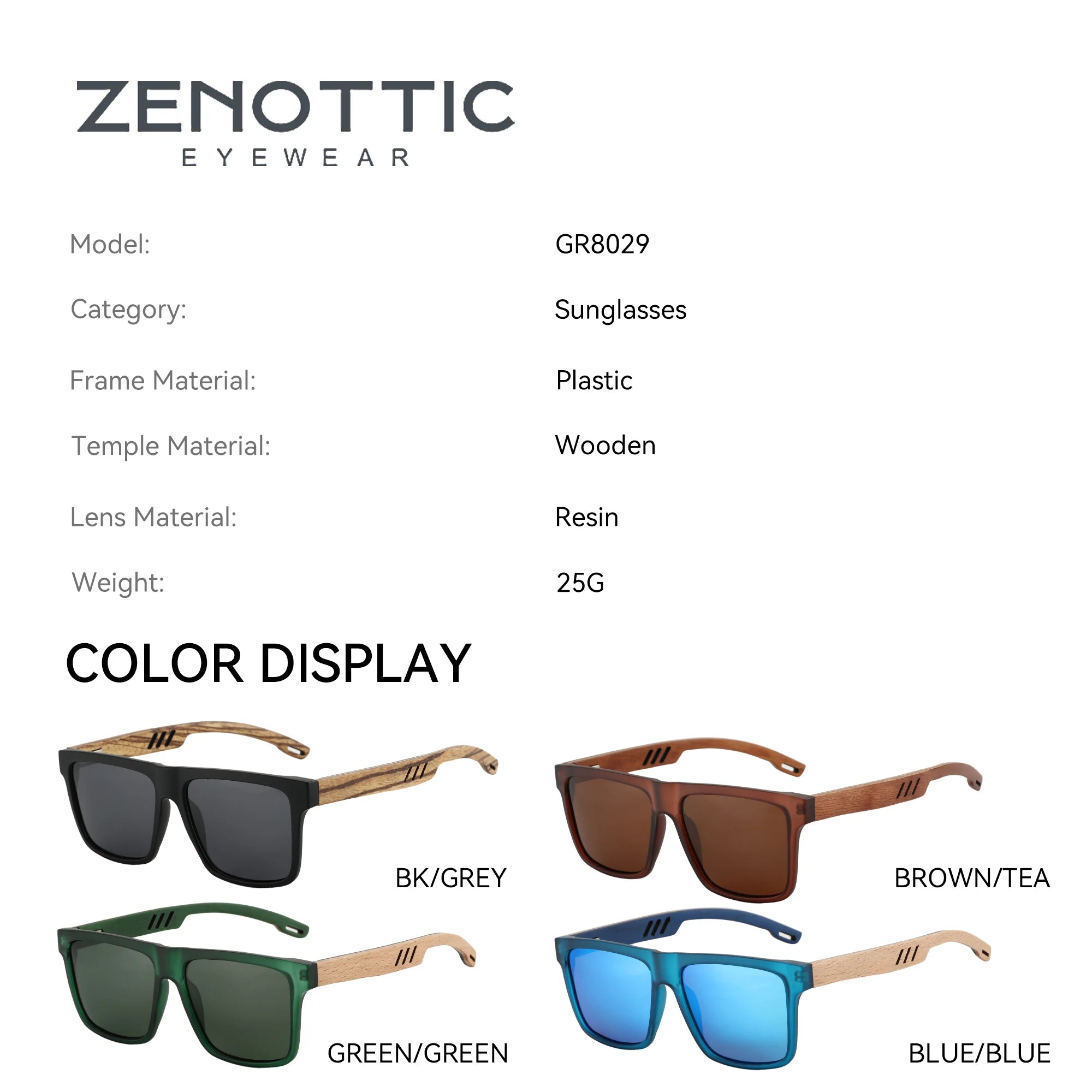 Zenottic walnut wood sunglasses with dark polarized lenses for men and women | uva/uvb ray protection
