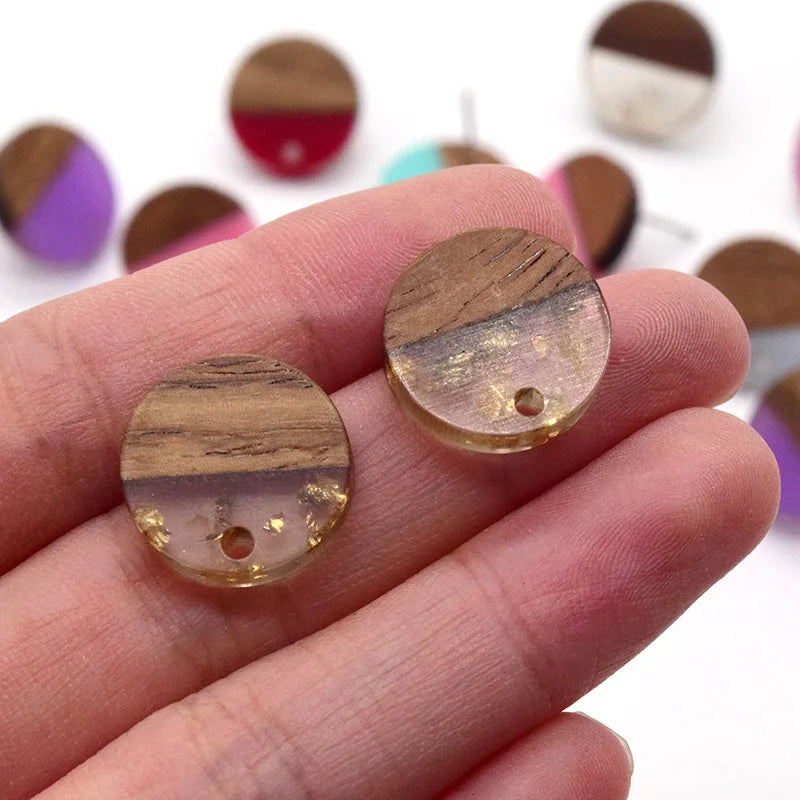 10pcs stainless steel needle resin wood earring findings 15mm splicing round vintage base connector jewelry finding