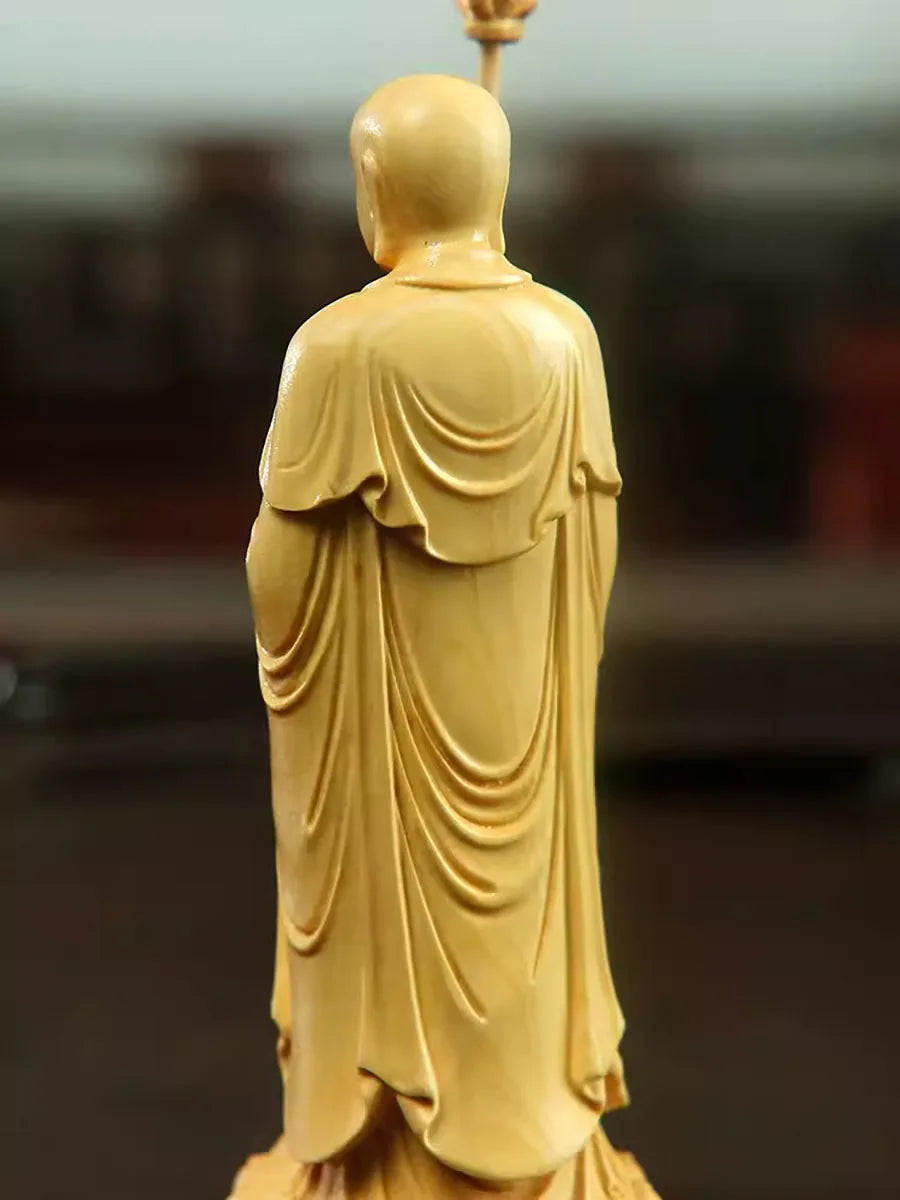 Wooden carving art of buddha statue in living room tibetan ksitigarbha bodhisattva ornament figurine enshrine