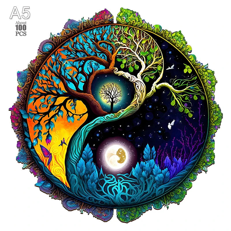 Diy wood jigsaw for kids adult yinyang tree elephant wooden animal puzzle high quality hippopotamus puzzles brain