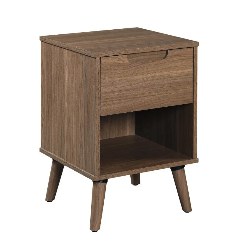 Midcentury modern1nightstand bedroom storage drawer and shelf bedside end table modern1drawer nightstand brown walnut