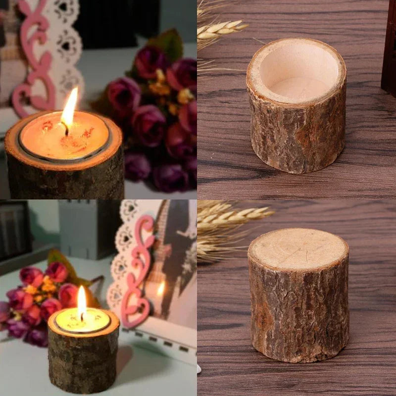 Rustic wooden tea light candle holder succulent plant pot tray holders wedding birthday table centerpieces decoration