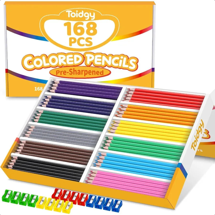 168 packs colored pencils bulk classroom for 12 assorted colors coloring pencil set plus 16 sharpeners presharp