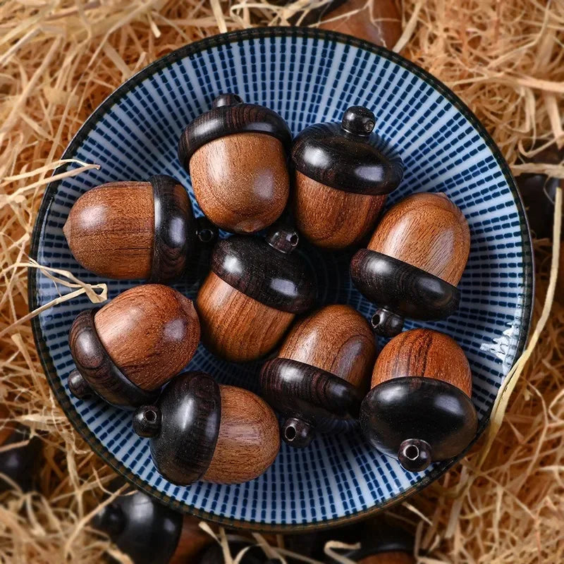 12/1pcs mini solid wood medicine pill box sandalwood pills tablets case portable nut shape storage boxes diy keychain