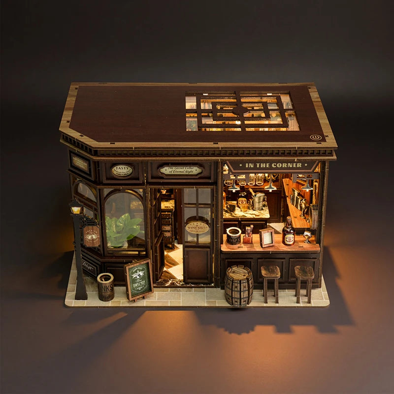 New corner bistro miniature diy book nook - 3d wooden puzzle craft kit christmas & black friday micro scene model gift