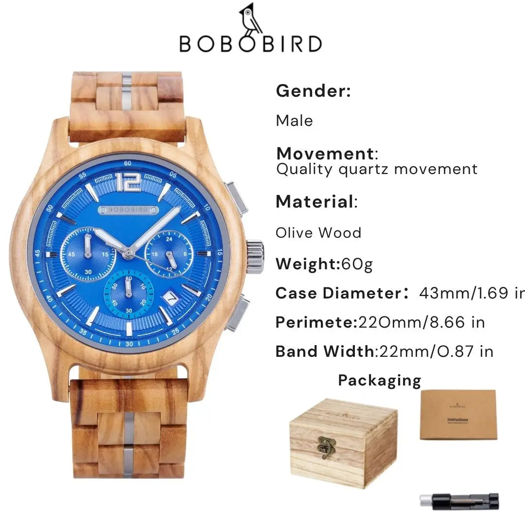 Bobobird men’s wooden watch quartz luxury wristwatch clock eco-friendly natural wood timepiece gift for him support