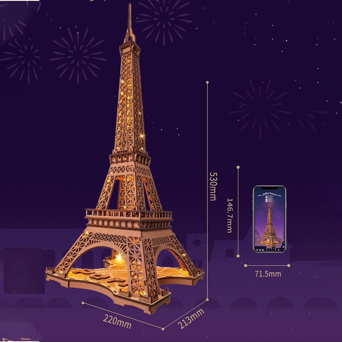Robotime 3d wooden puzzle game night of the eiffel tower 1:638 models for children adult diy crafts kits gift