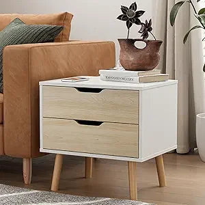 White nightstand with 2 drawer dresser for bedroom,small oak drawers,end table side bedroom,living - united states