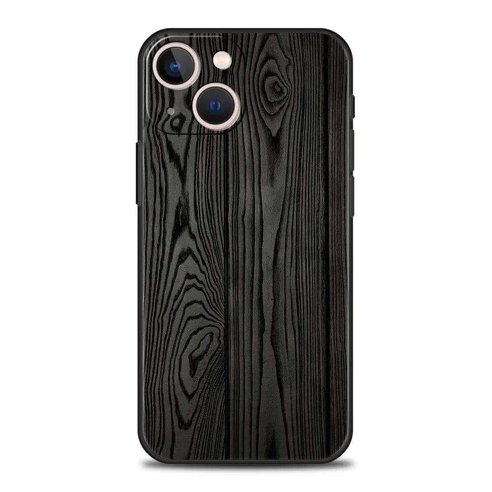 Carved wood phone case for iphone apple 14 13 12 11 pro max mini 7 8 plus xr xs x se 2020 black silicone cover coque