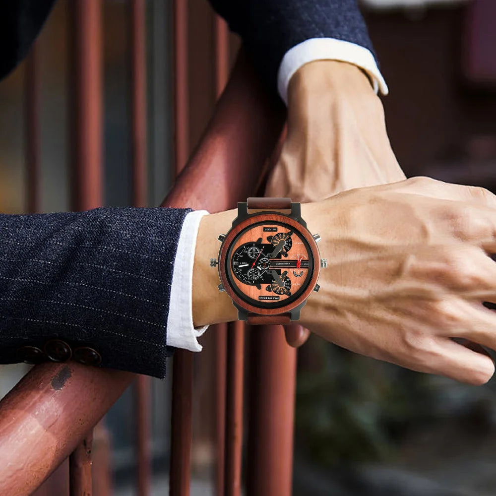 Big face wrist watches men large wood watch man fashion men’s quartz wristwatches strap dress dual clock wooden