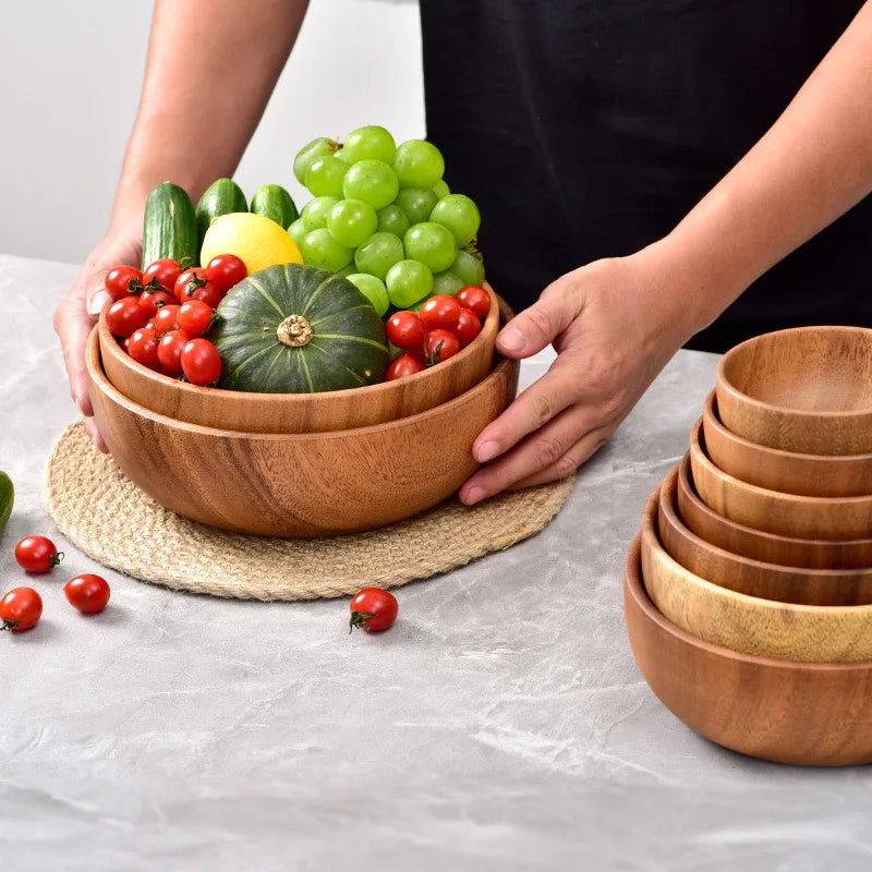 Japanese acacia wooden bowl set kitchen accessories household salad kneading solid tableware