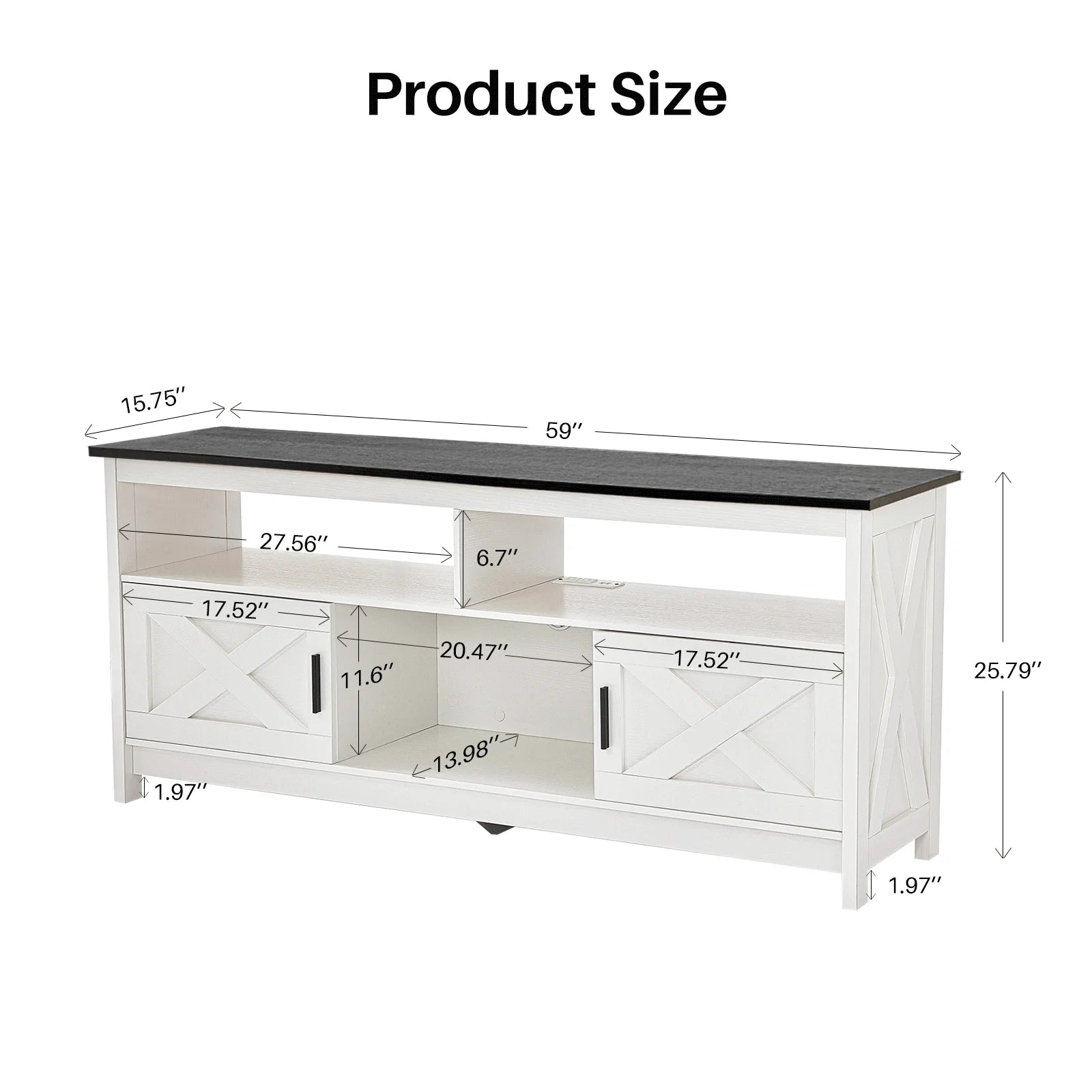 Redlife tv stand for tvs up to 65 inches entertainment center w/ power outlet storage cabinet three open shelves living