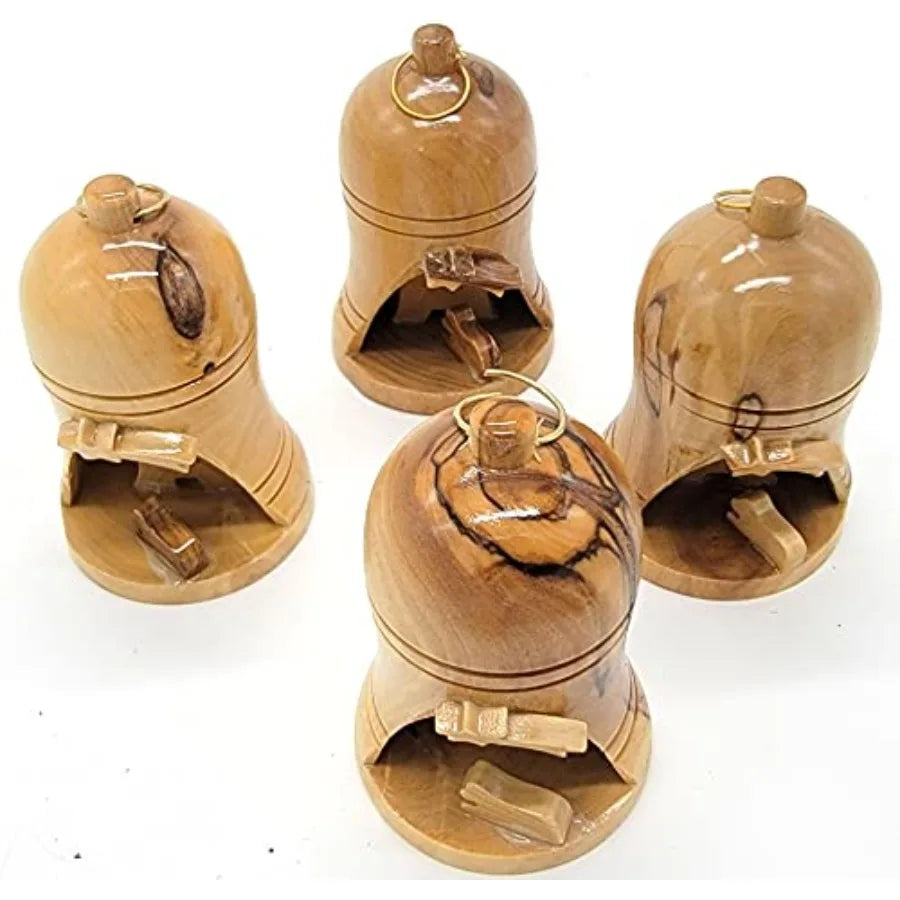 Zuluf bulk olive wood bell christmas ornaments from bethlehem - religious nativity catholic chrismons for tree holy l