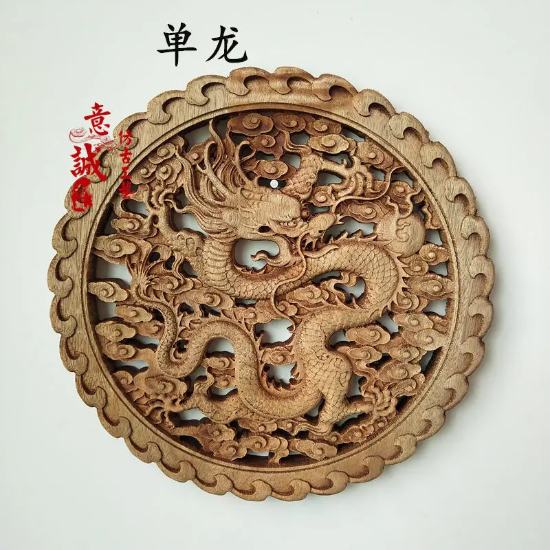 Traditional chinese woodcarving wall hanging camphor wood 3d exquisite dragon phoenix flower carving craft home