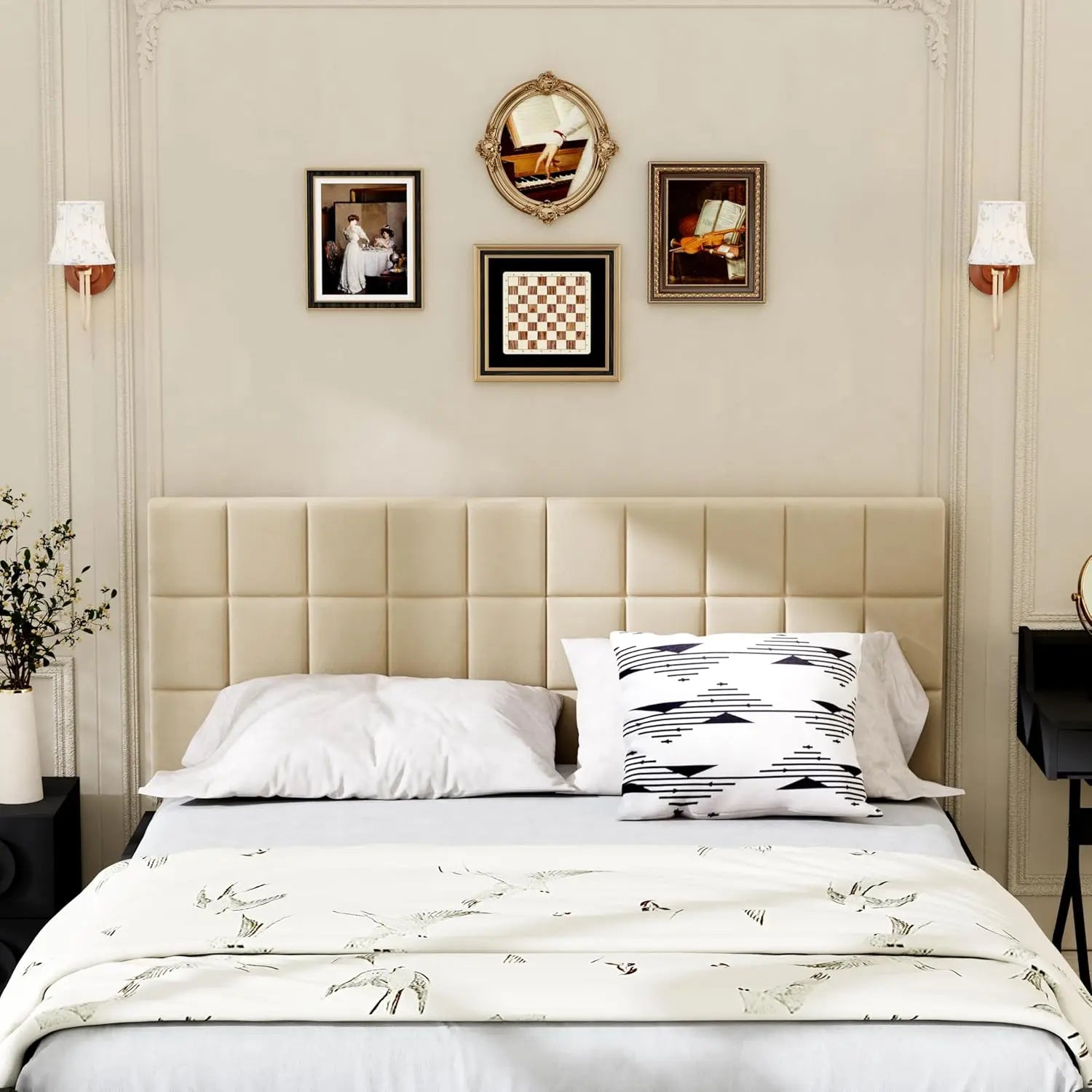 Velvet upholstered tufted king size headboard,wood head board with metal legs adjustable height from 42” to 56”