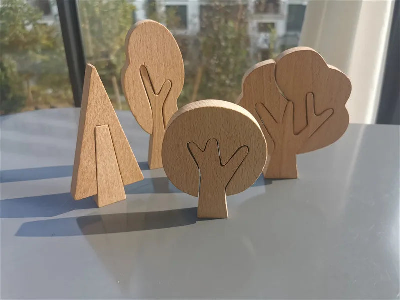Wooden diy blocks toys rainbow trees forest saplings for kids building stacking play - nature trees set - game