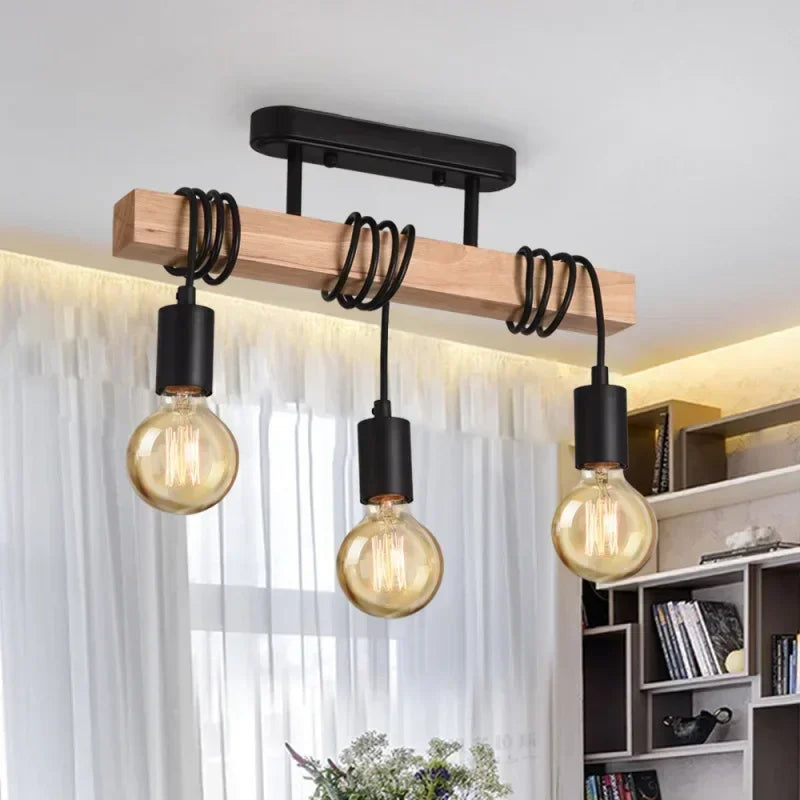 Retro chandelier ceiling light wood art winding ceiling/hanging lamps for living room dining bedroom