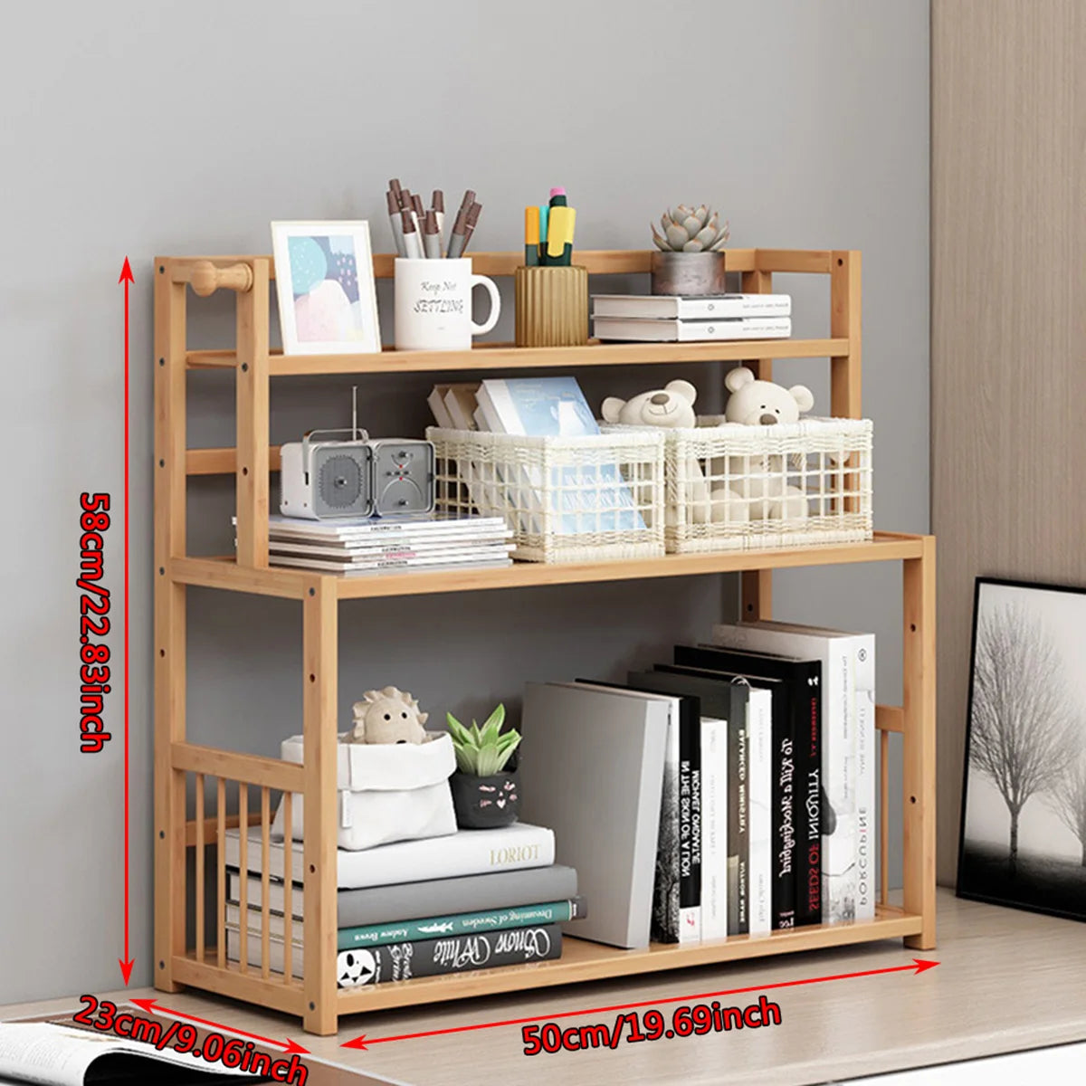 3-layer display shelf wooden desktop storage rack simple tabletop stand organizer for home decorative office bedroom