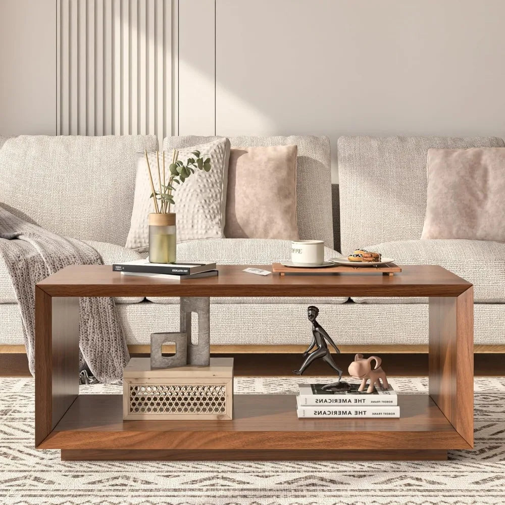 Coffee table with storage mid century modern rectangle cocktail tea farmhouse wood for living room home o - united