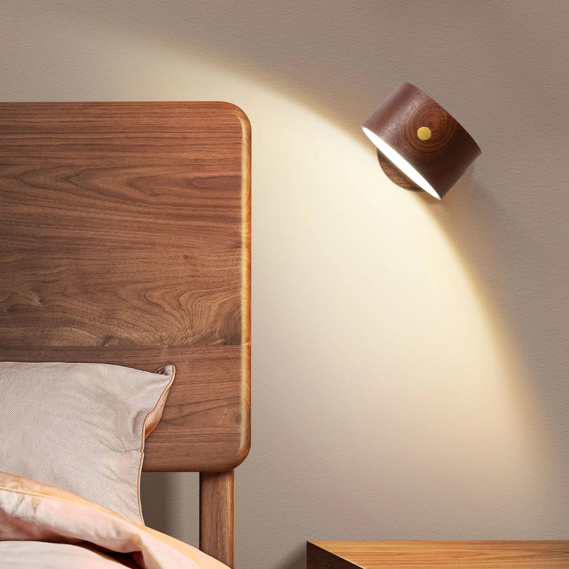 New wooden wall mounted lamp 360° rotating touch control led sconce usb rechargeable cordless design magnetic night