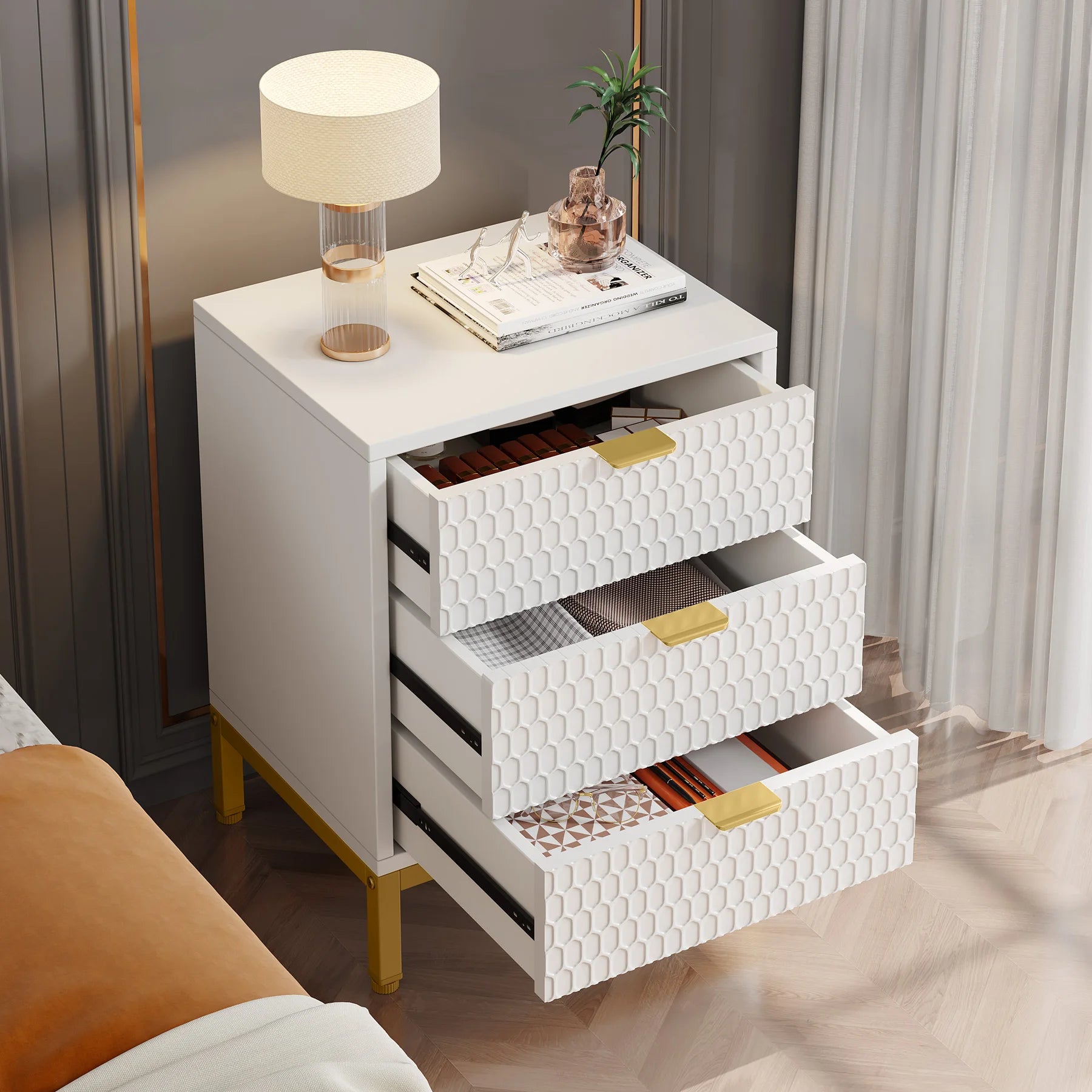 Tribesigns modern nightstand 65.5 cm tall bedside table with 3 drawers contemporary end side storage