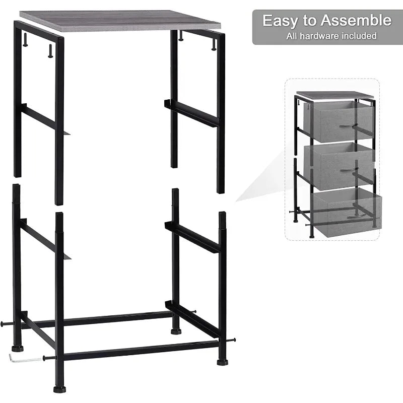 Tall dresser storage drawers stand with 3 removable fabric drawers-organizer unit for bedroom bins withrawers,gray
