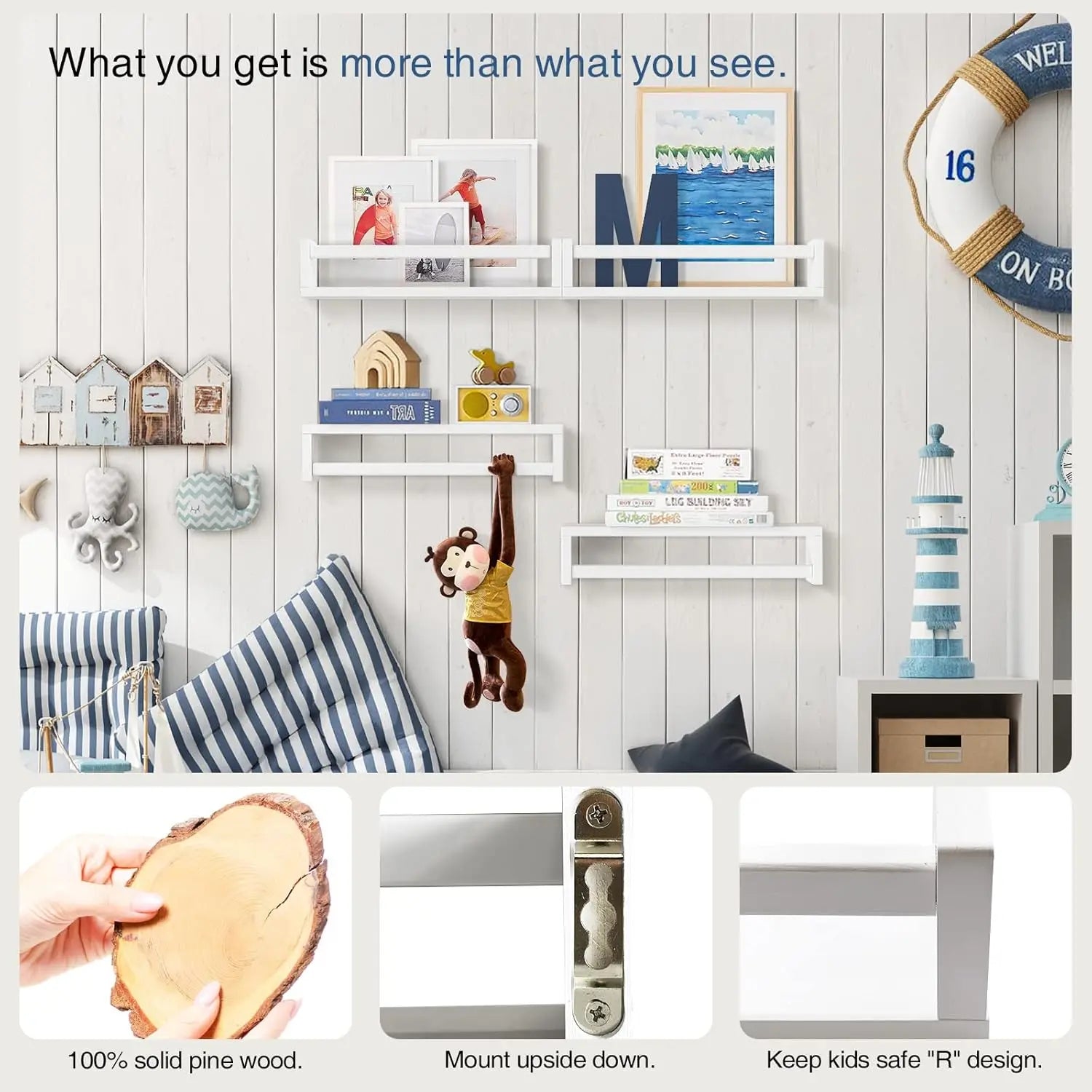 Floating nursery book shelves for wall set of 4 bookshelf kids room small wood shelf bookshelves baby teen