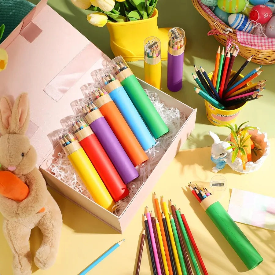 24 pack colored pencils bulk with sharpener for 12 assorted color portable presharpened coloring pencil party f