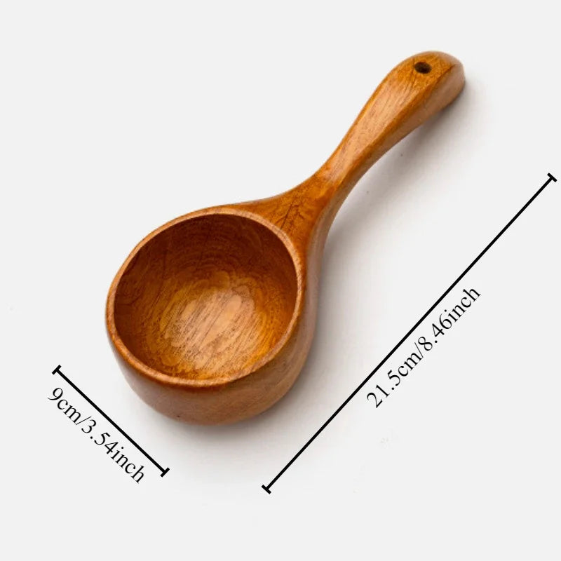 Household long handled wooden spoon for rice washing and water scooping cutlery large - c