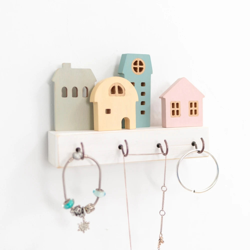 Cute art wooden key hook wall decorative shelf jewelry hat clothes towel small items storage home room decoration