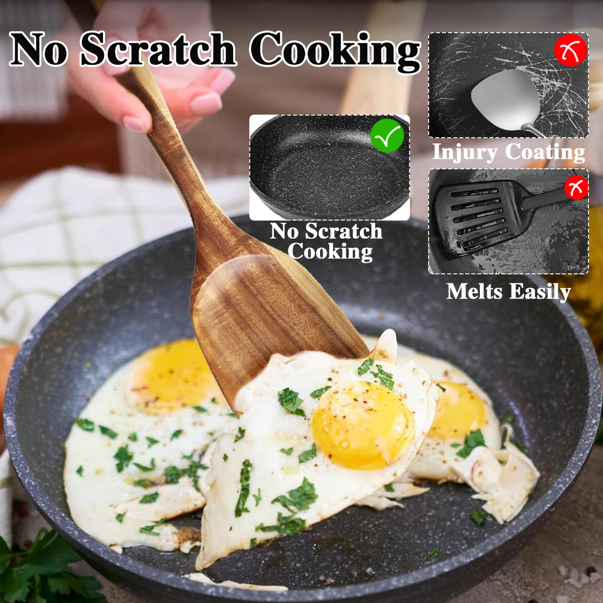 10pcs wooden spoons kitchen utensils for cooking set - united states