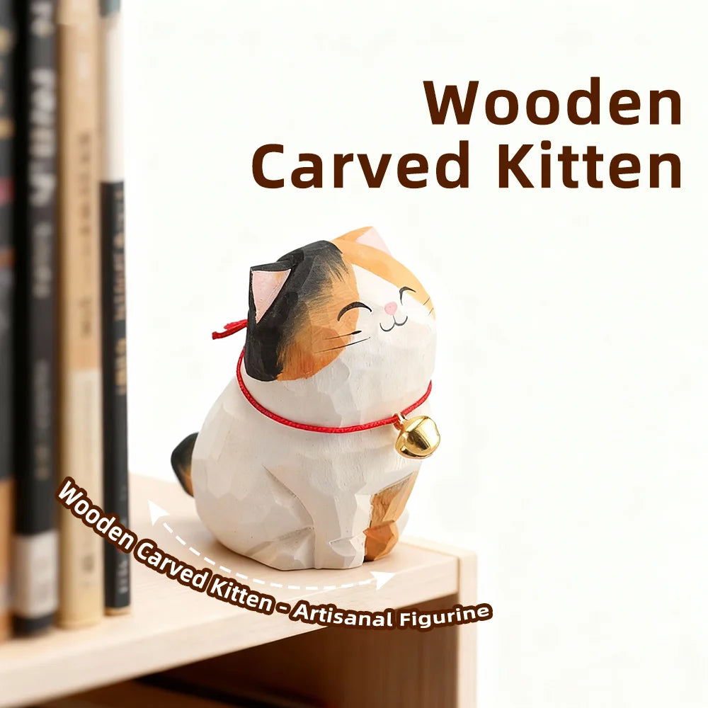 Christmas decorations handmade wood carving kitten ornaments small animal desktop cat decoration crafts birthday gift