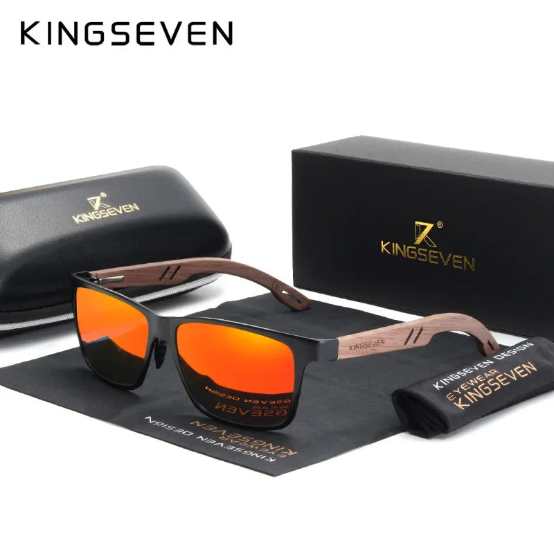 Kingseven aluminum handmade walnut wooden sunglasses men high quality polarized sun glasses for women anti-glare mirror
