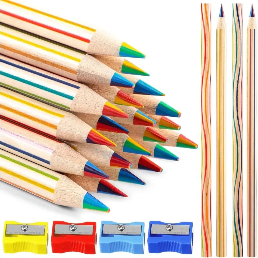 48 pcs rainbow colored pencils bulk 7 color in 1 wooden pencil with 4 pieces sharpener for adults art drawing straight