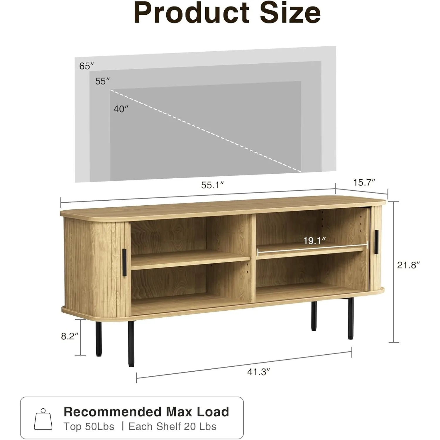 Vabches tv stand for up to 65 inch tvs wood storage cabinet with fluted sliding door console table credenza living room