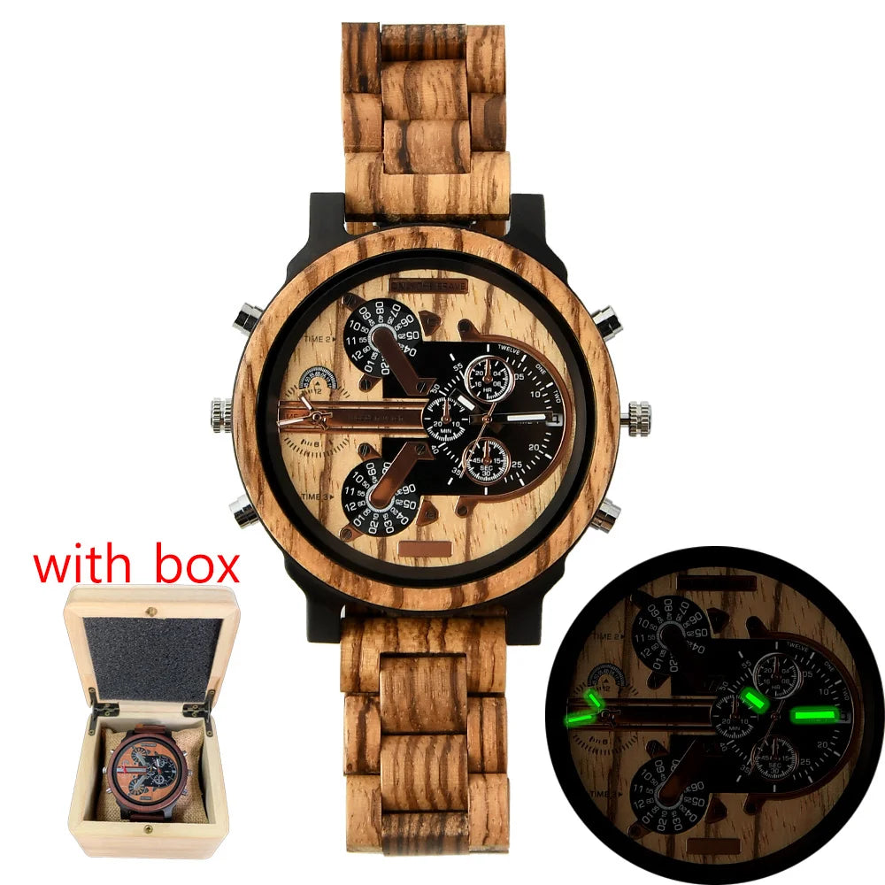 Men’s large dial wood watch fashion timepieces chronograph wooden quartz wrist watches for men thanksgiving day