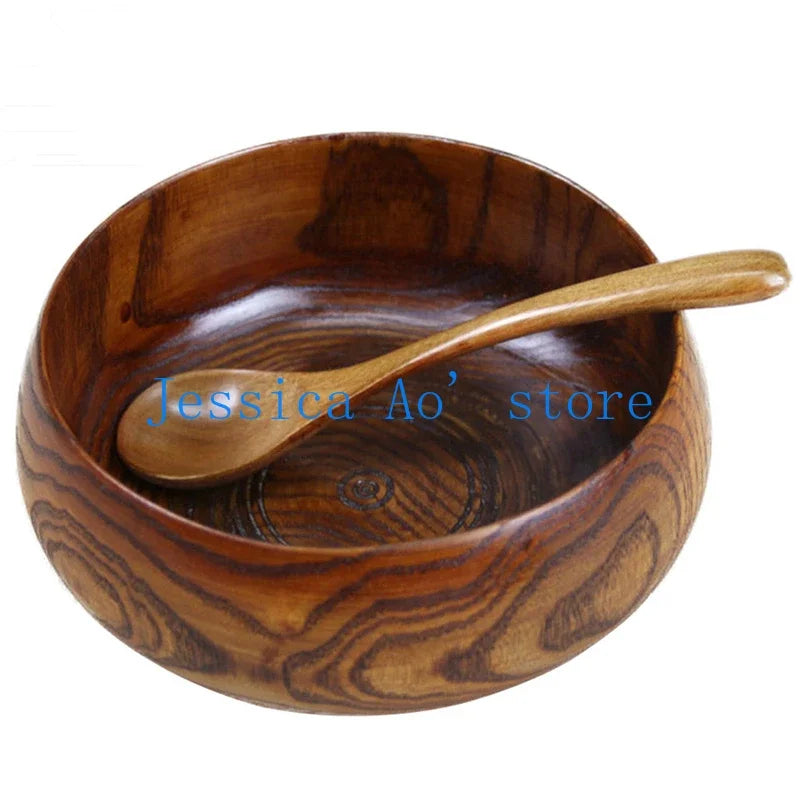 14-18cm natural acacia wood bowl large salad solid big for soup noodles japanese tableware bowls