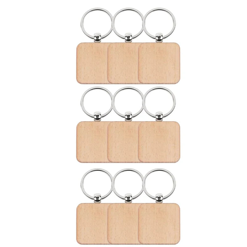 120pcs blank wooden keychain diy wood car keyring bulk wholesale - square - key chain