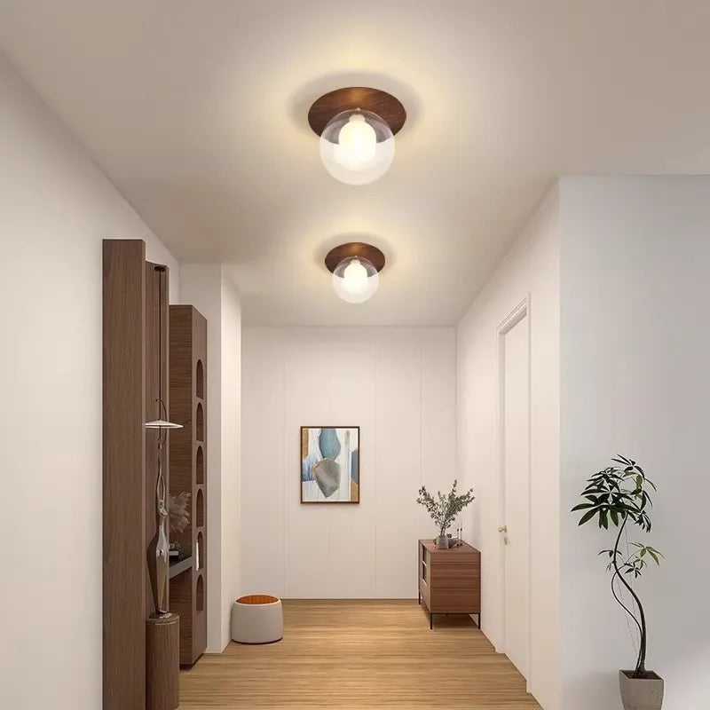 Creative wood grain ball corridor lamps glass luxury ceiling light new simple entryway balcony aisle