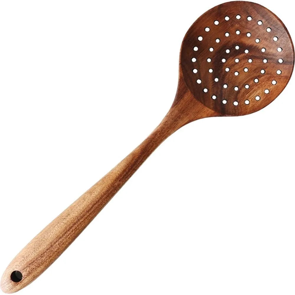 Ddjsj teak kitchen utensils,colander ladle skimmer scoop kitchenware dipping big wooden rice long handle natural