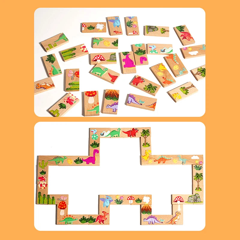 Wooden dinosaur domino matching memory chess multifunctional puzzle desktop game educational toy for parent-child