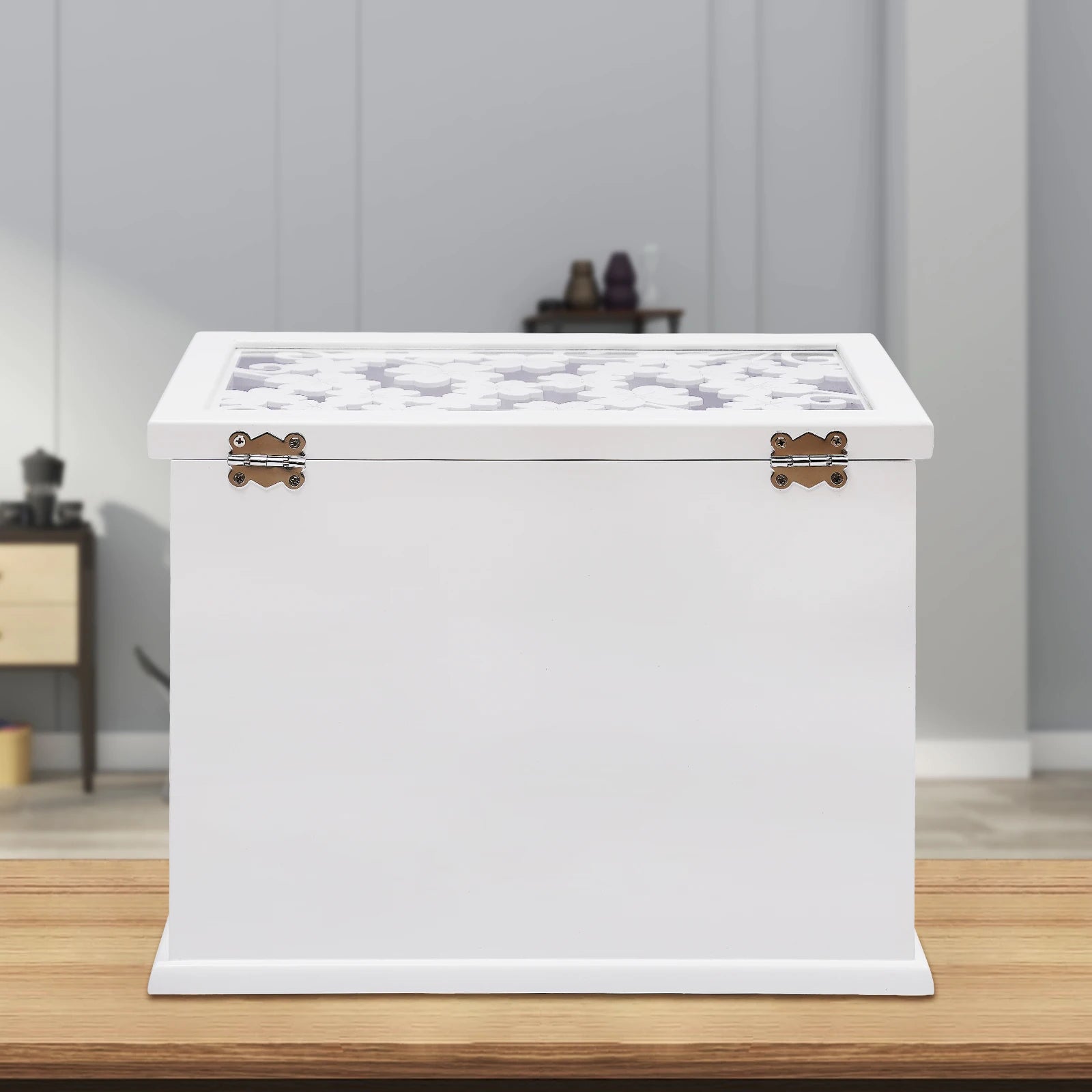 Wooden jewellery box with 6 layers white organizer for women necklaces earrings rings hair clip - jewelry