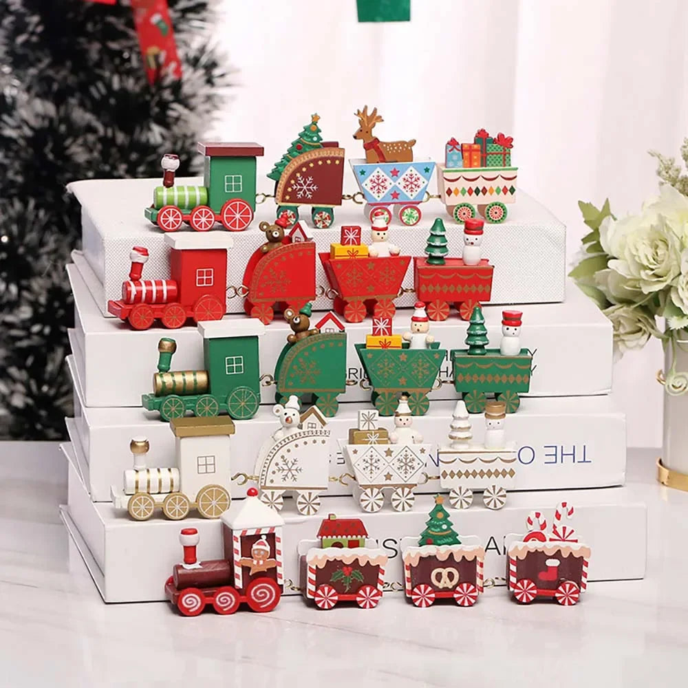 Christmas wood train decoration,christmas ornaments with moving train,home noel,happy new year 2025 gifts