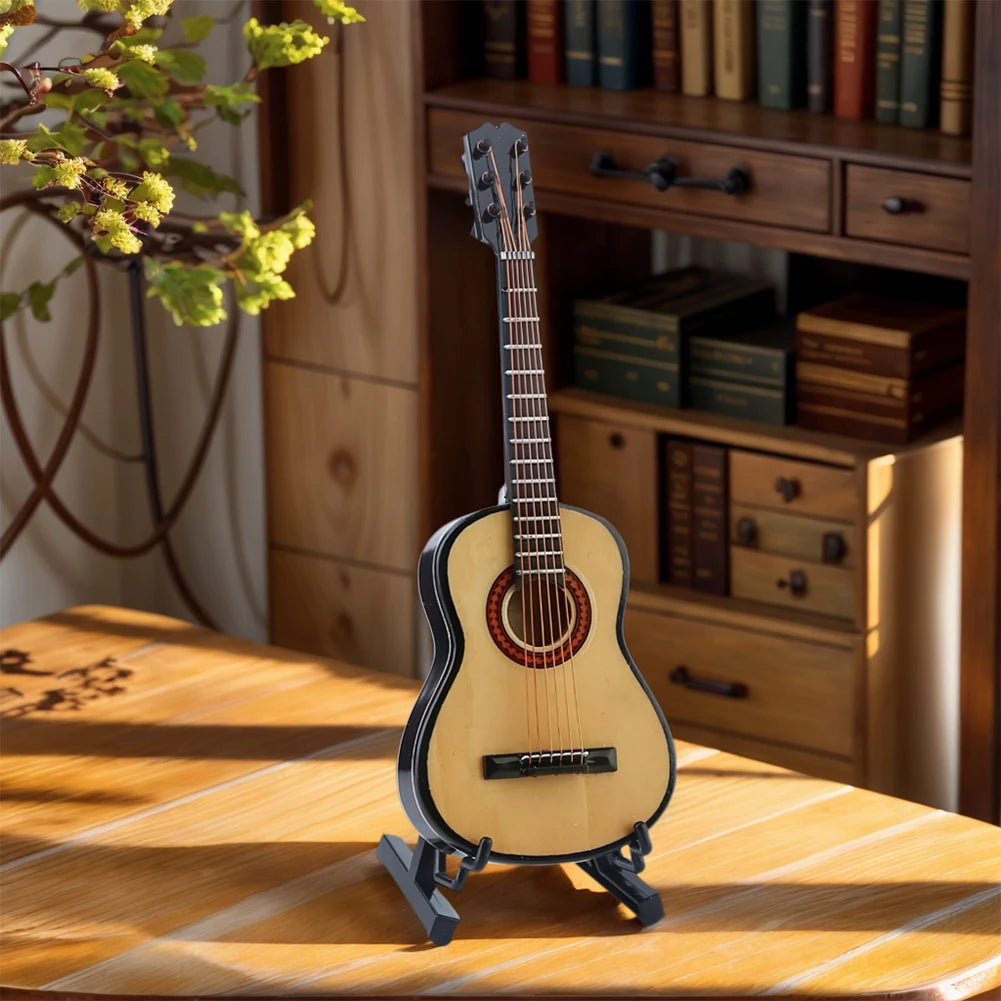 Wooden miniature guitar with support decorative ornament musical instrument replica for home decor display