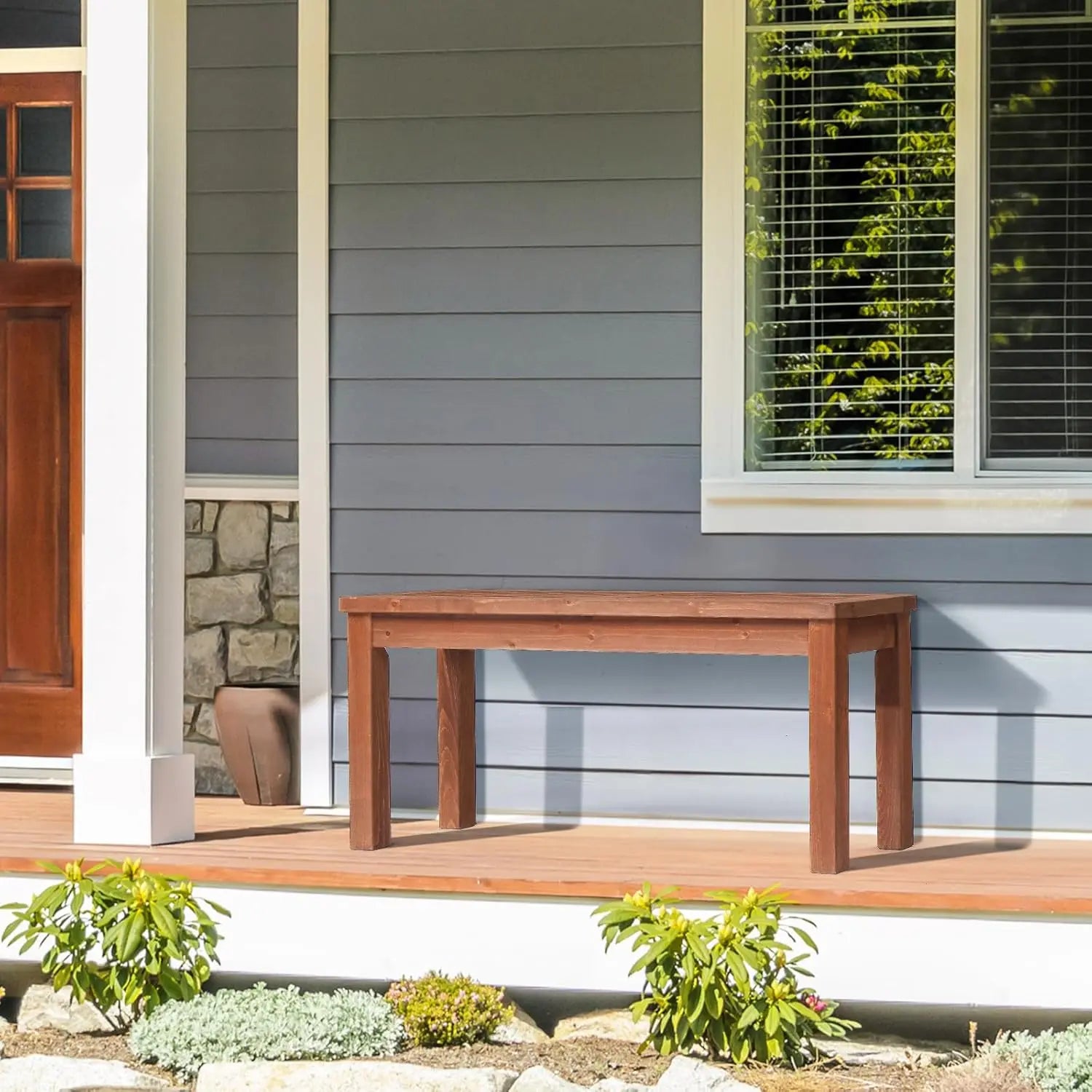 Outdoor wooden bench 40” porch garden backless small for deck patio - united states - standard