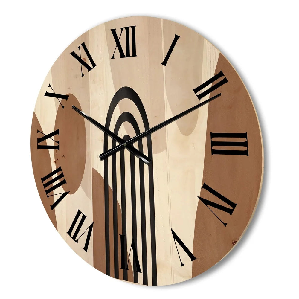 Modern wood wall clock abstract shapes ivory terracotta fine art decor ready to hang unique design home office - united