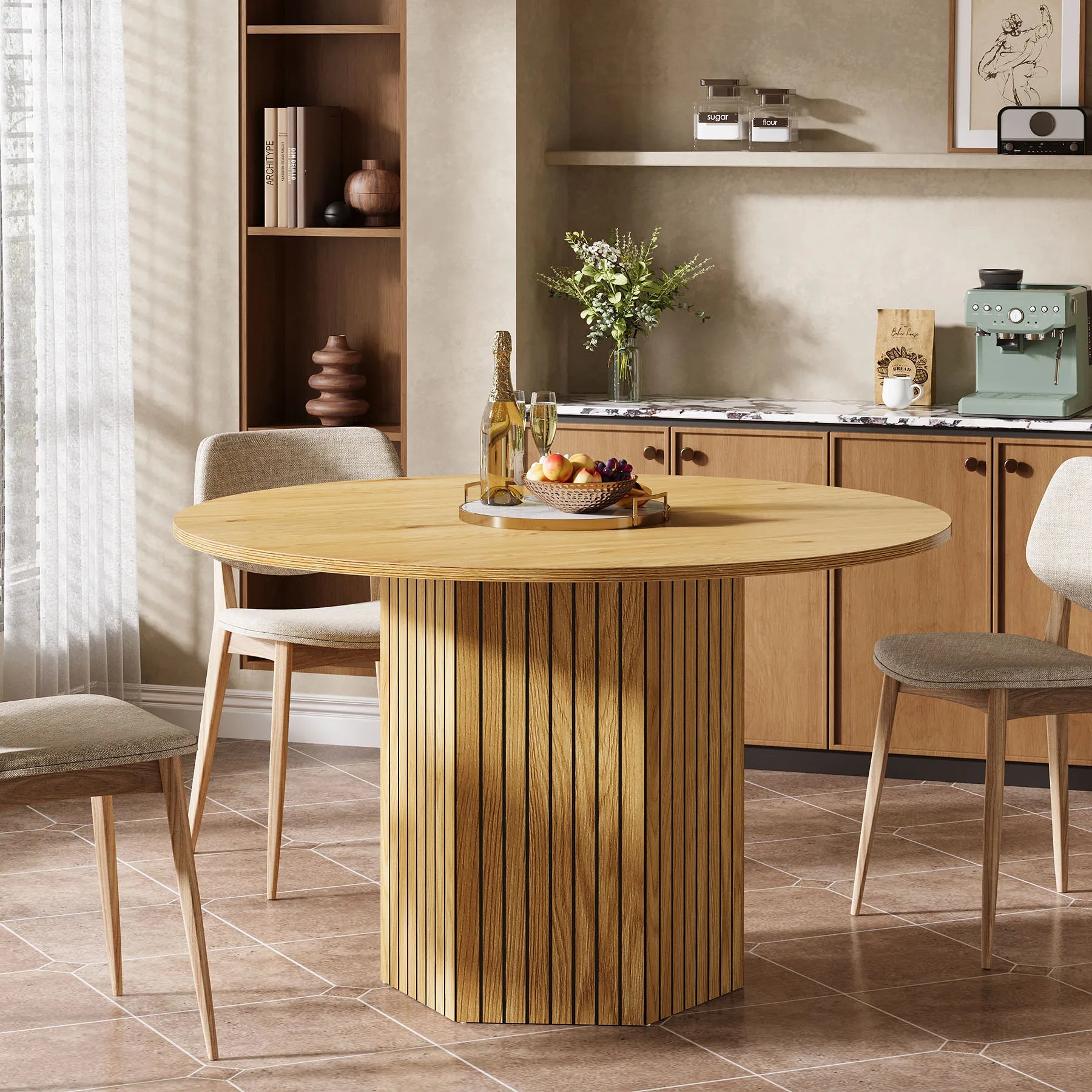 Tribesigns round dining table for 4-6 people 47-inch farmhouse dinning room circle kitchen industrial dinner