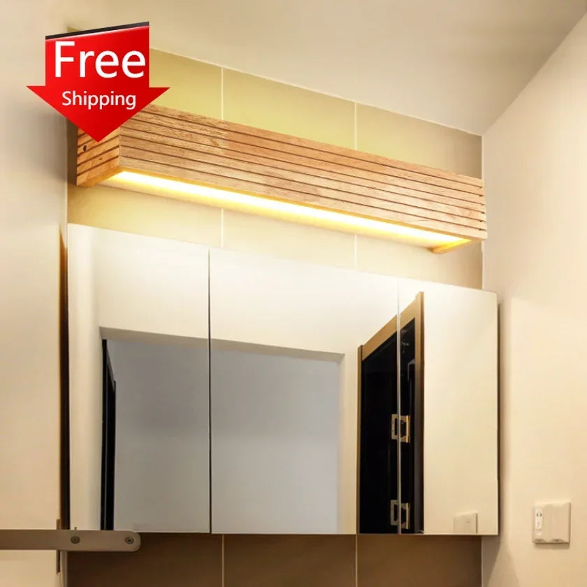 Modern led wood wall sconce lights for bathroom hotel background decoration lamp wooden lighting fixtures mirror nordic