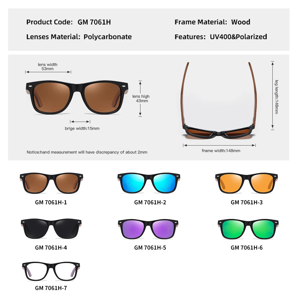 Xsw brand men’s and women’s suit retro classic black walnut polarized sunglasses wooden sports green 7061hg